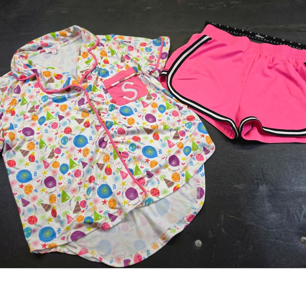 No Boundaries Pink Dolphin Shorts and Birthday Monogram S Sleep Shirt Set Medium